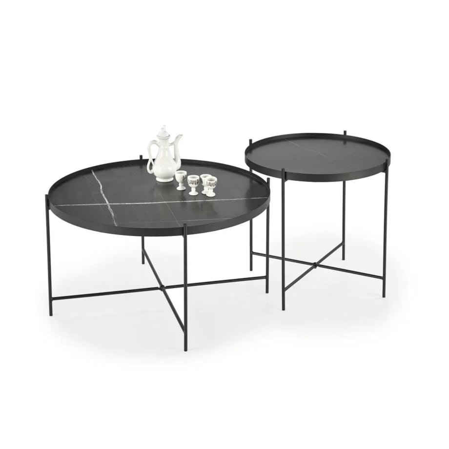 Zestaw 2 stolików kawowych JULIETA czarny marmur