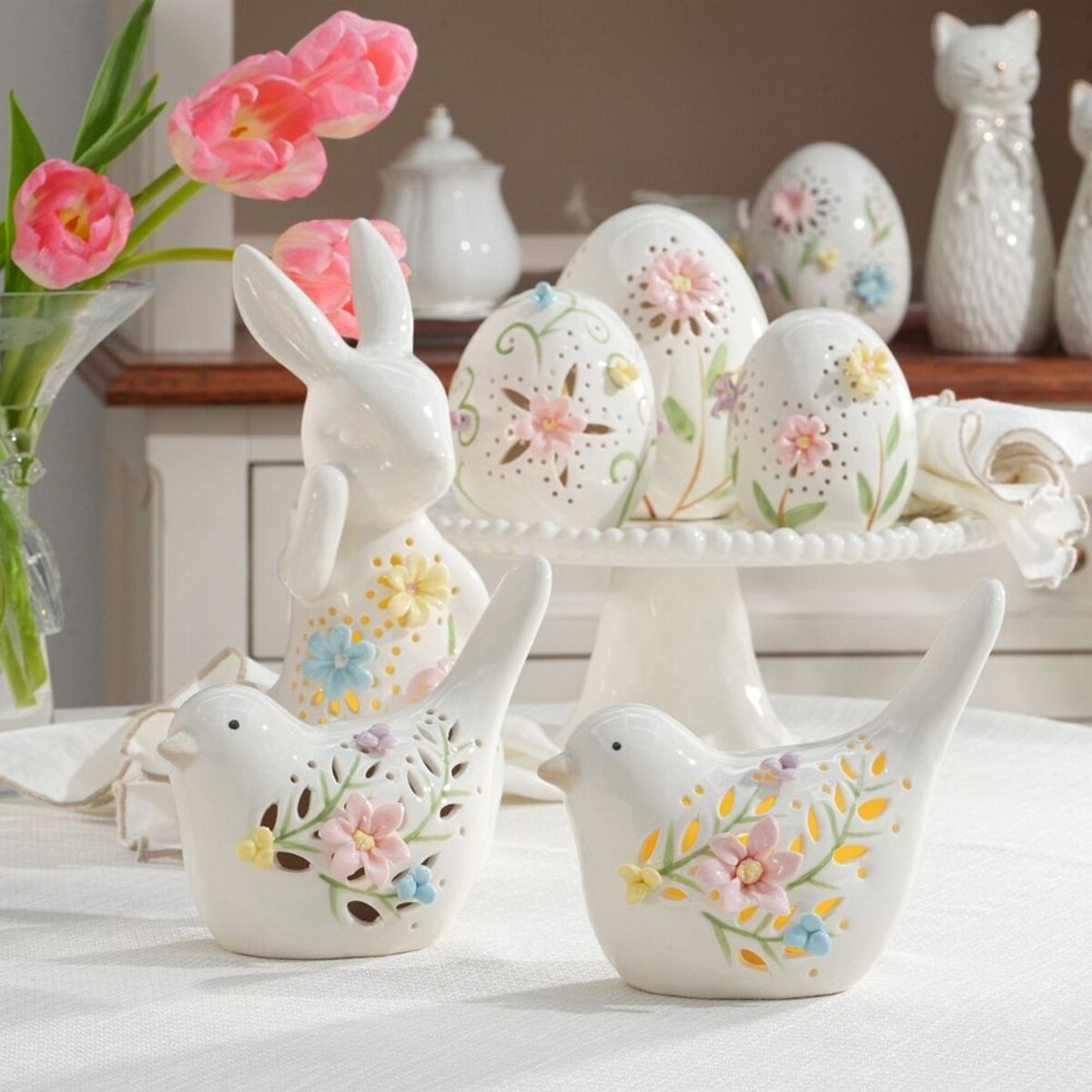 VILLA ITALIA Jajko porcelanowe ażurowe 10 cm Lampion LED LAURA