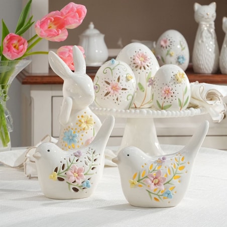 VILLA ITALIA Jajko porcelanowe ażurowe 10 cm Lampion LED LAURA