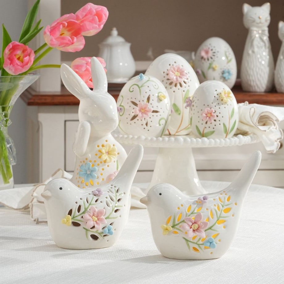 VILLA ITALIA Jajko porcelanowe ażurowe 10 cm Lampion LED LAURA