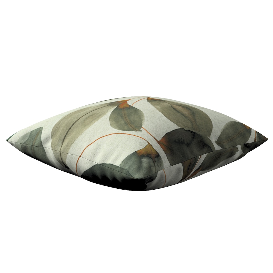 Poszewka Kinga na poduszkę 50x50 brązowo-pomarańczowe liście na szarym lnianym tle