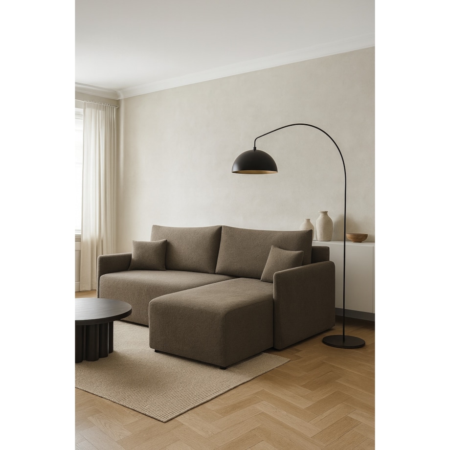 Narożnik z funkcją spania VALIA i pojemnikiem na pościel, kolor taupe