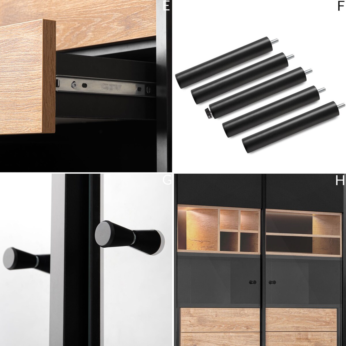 KONSIMO LOFTY Loftowa dwudrzwiowa witryna na drewnianych nogach