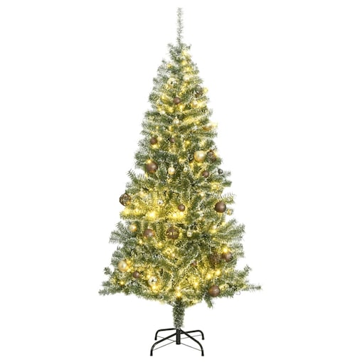vidaXL Sztuczna choinka z 300 LED, bombkami i śniegiem, 240 cm