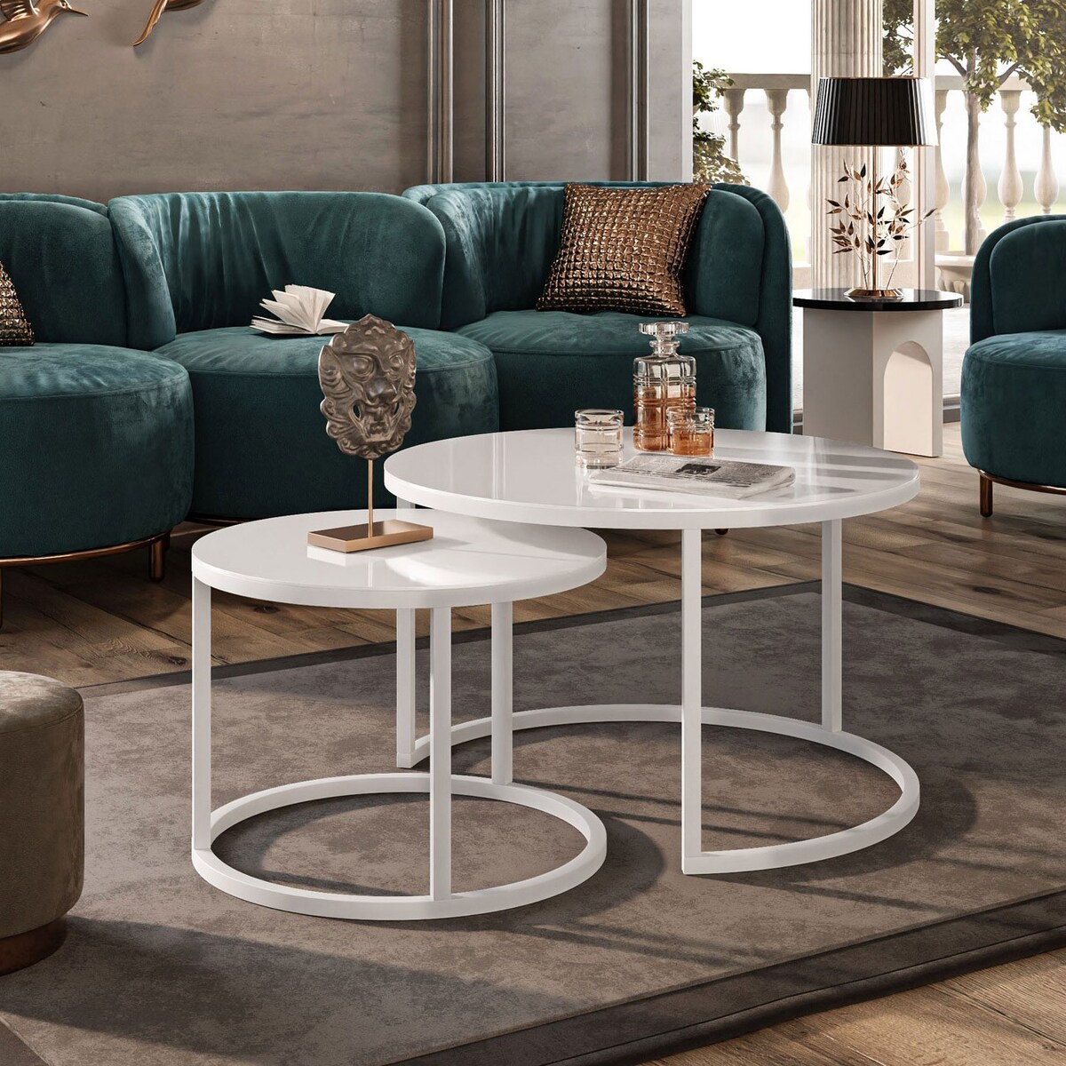 Stolik kawowy CIRI 2w1 białe szkło