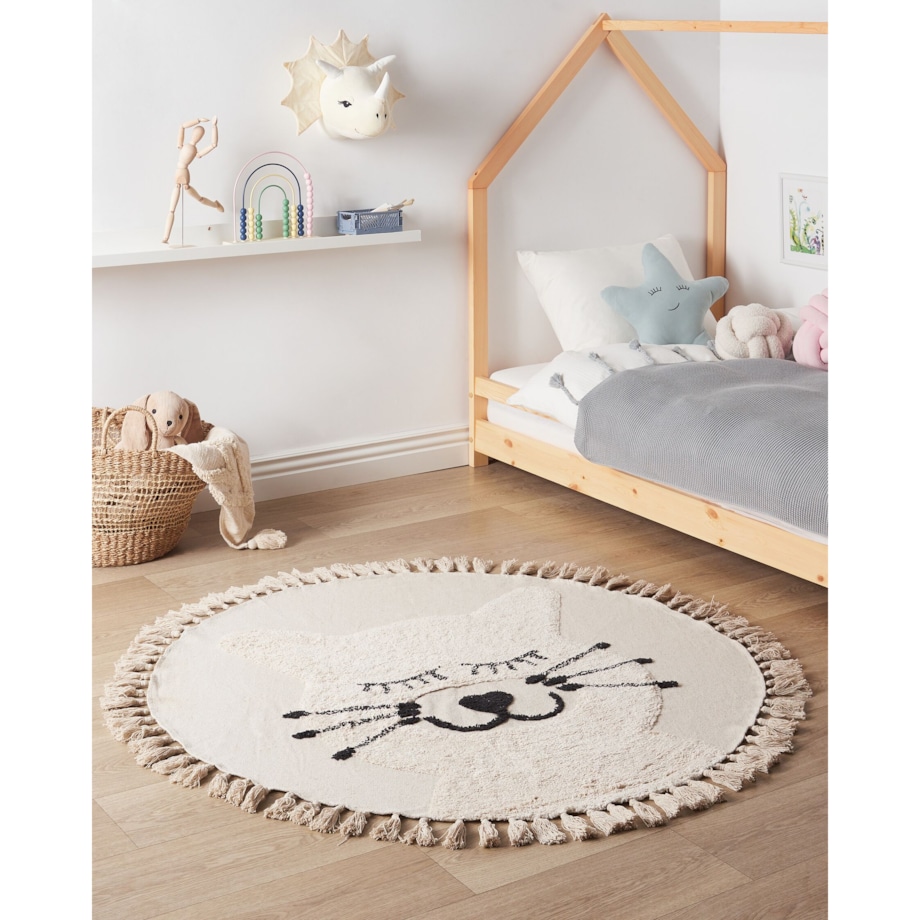 Dywan dziecięcy okrągły bawełniany motyw kota ø 120 cm beżowy ETSERI