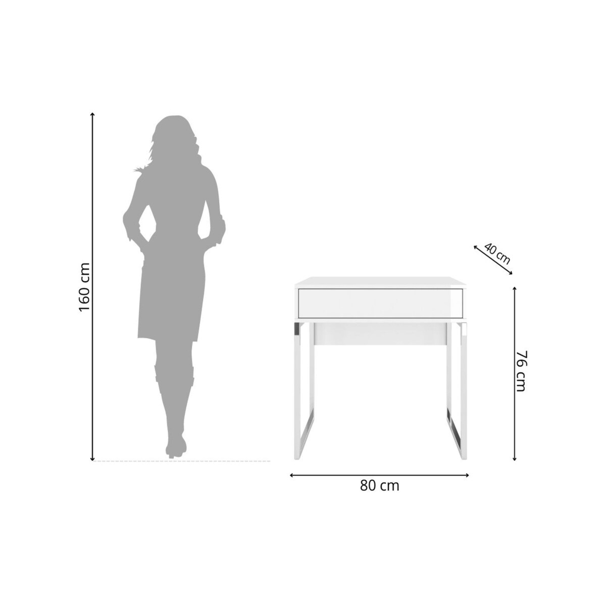 Biała nowoczesna toaletka Dancan EVA ze srebrnym stelażem