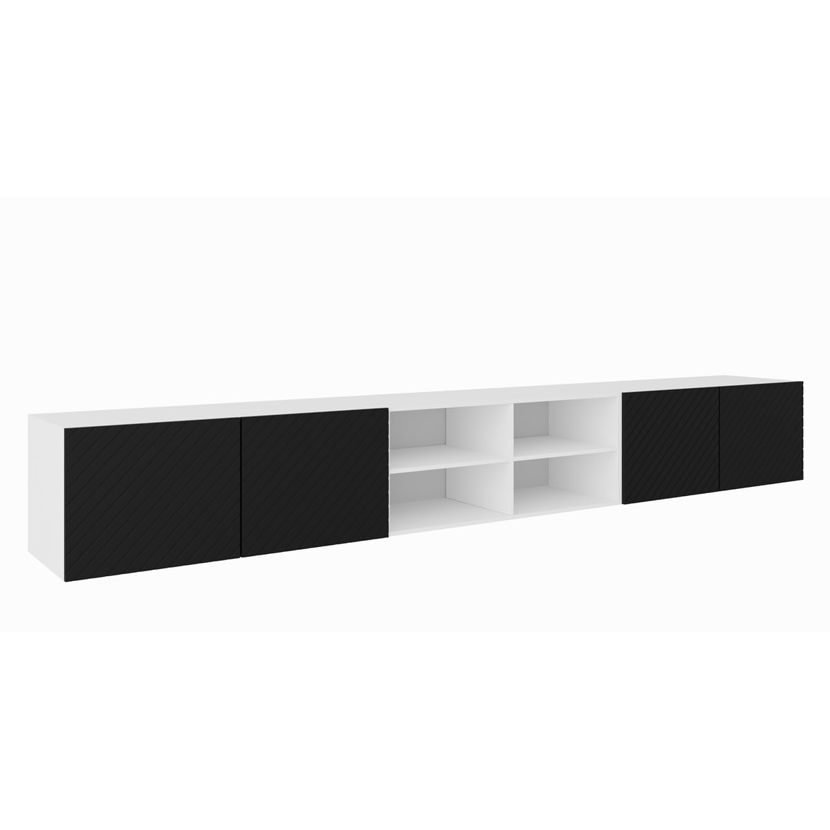 Szafka RTV NIKOL 300cm pod telewizor,frezowane fronty, półki-czarna+biały