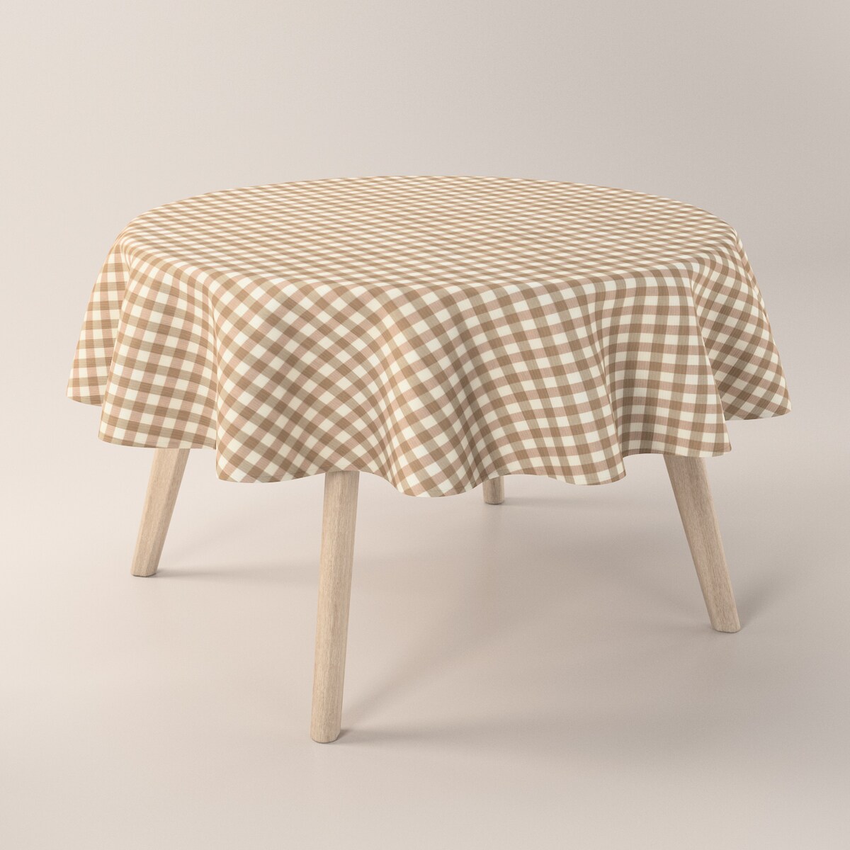 Obrus okrągły 160 x 160 cm beżowo-biała kratka (1,5x1,5cm)