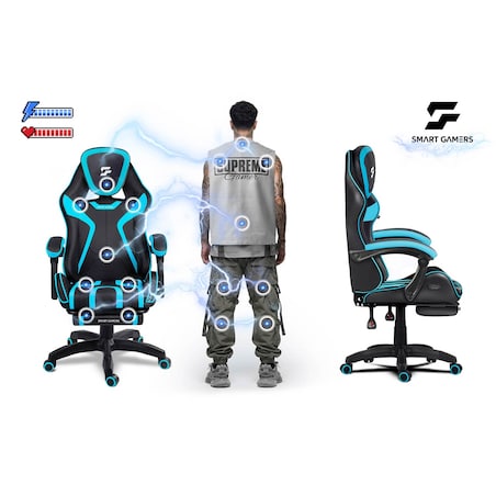 Fotel gamingowy obrotowy dla gracza podnóżek Sofotel Specter czarno-niebieski