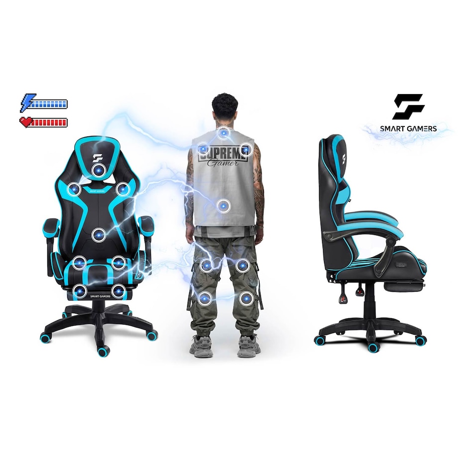 Fotel gamingowy obrotowy dla gracza podnóżek Sofotel Specter czarno-niebieski