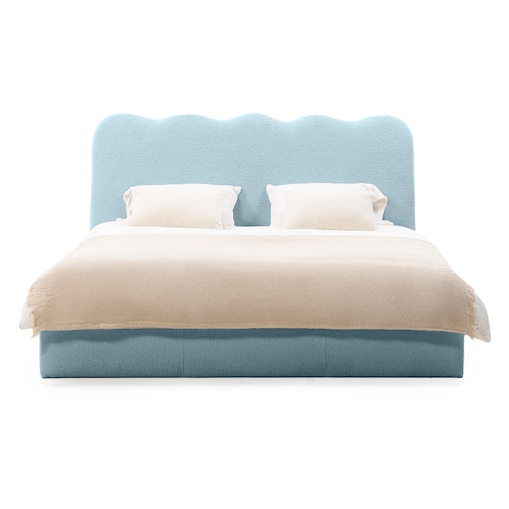 Łóżko 160x200 cm ze stelażem i pojemnikiem bouclé niebieskie