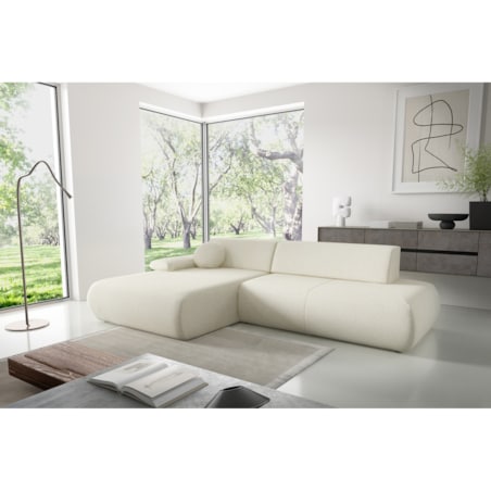 Narożnik rozkładany PENTI z pojemnikiem na pościel, lewy, ecru