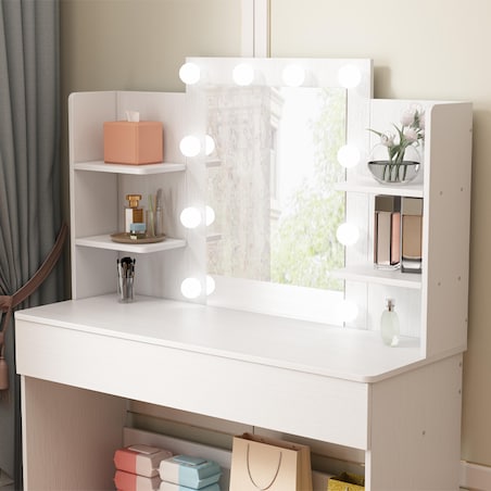 TOALETKA KOSMETYCZNA MAKIJAŻU WIZAŻU Z LUSTREM LED NOWOCZESNA LOFT 110 CM