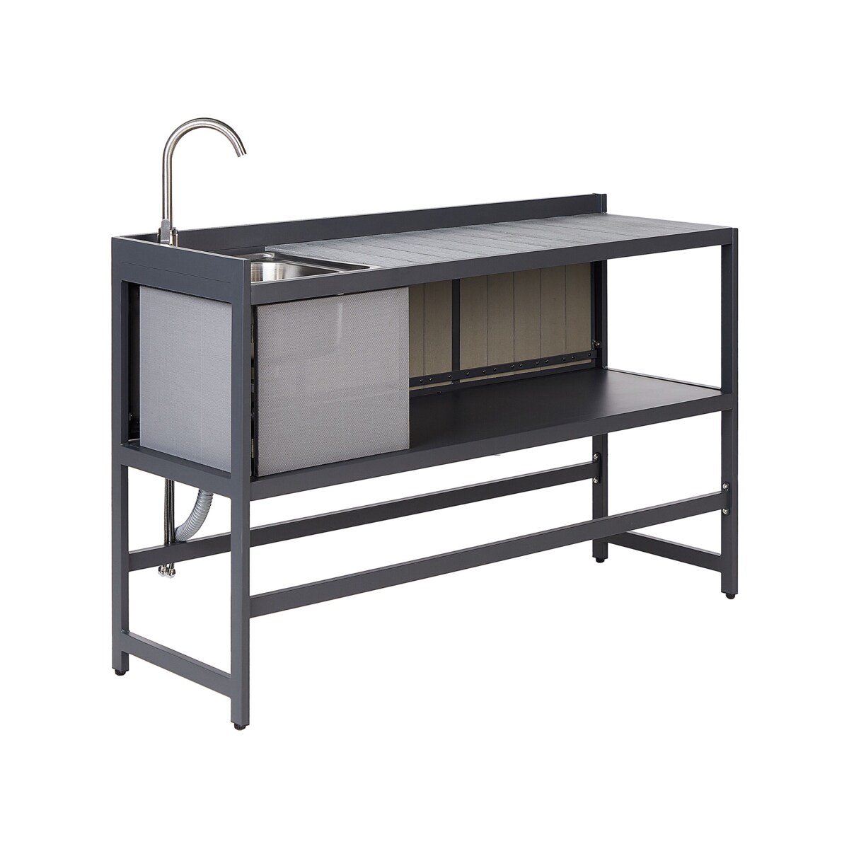 3 częściowa kuchnia ogrodowa szafka i wyspa ze zlewem szara ORTISEI