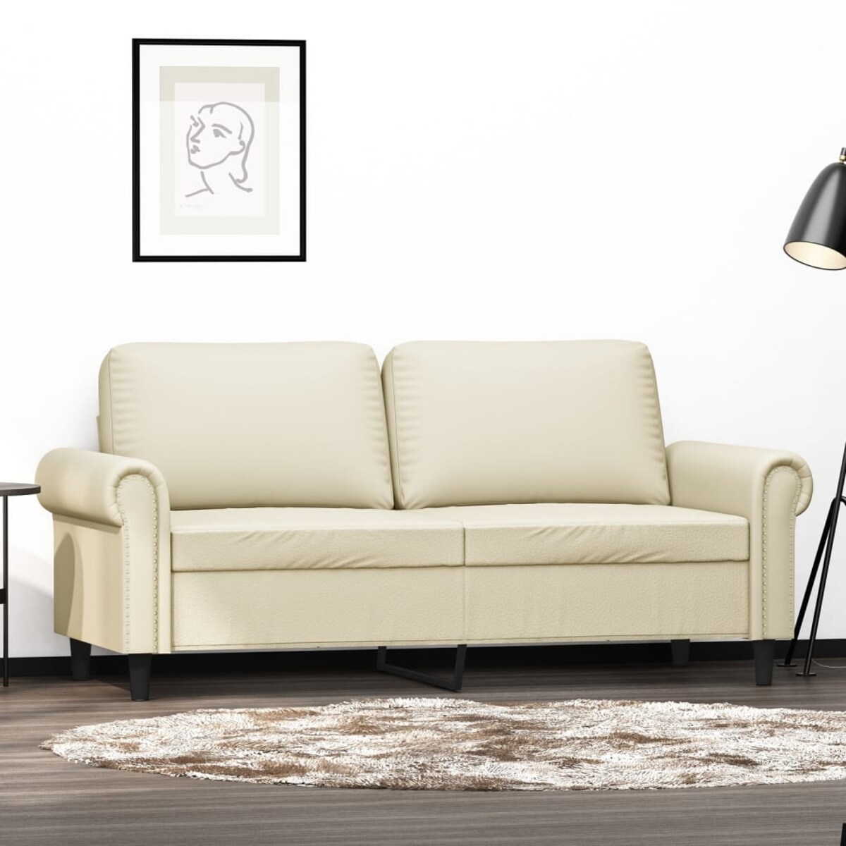 vidaXL 2-osobowa sofa, kremowy, 140 cm, sztuczna skóra