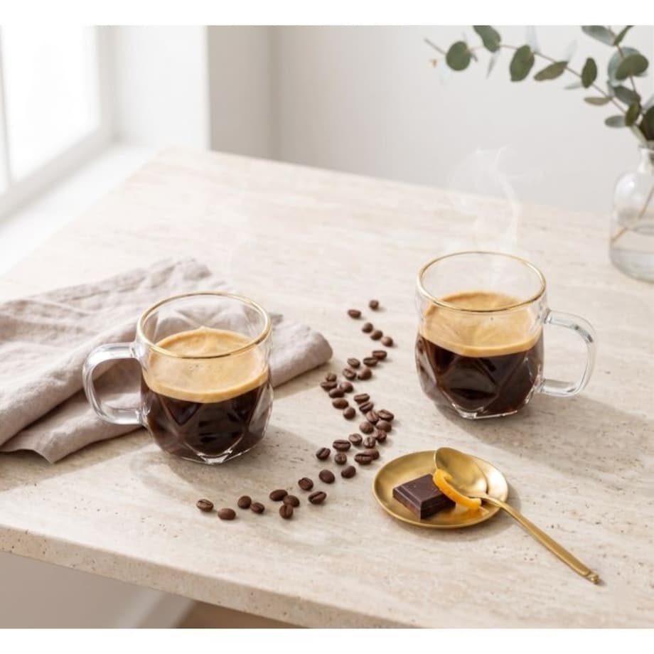 Komplet 2 filiżanki do espresso 120 ml ze złotym rantem Geo Gold 32118