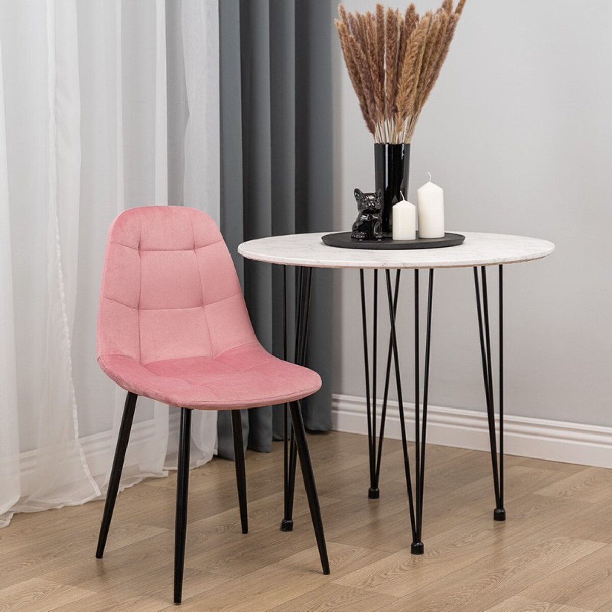 Krzesło tapicerowane welurowe różowe nowoczesne do salonu