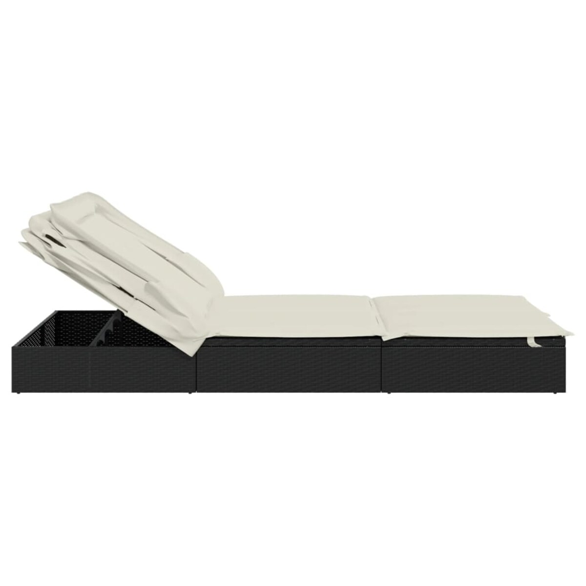 vidaXL Leżak 2-os., składany dach, czarny, 213x118x97 cm, polirattan