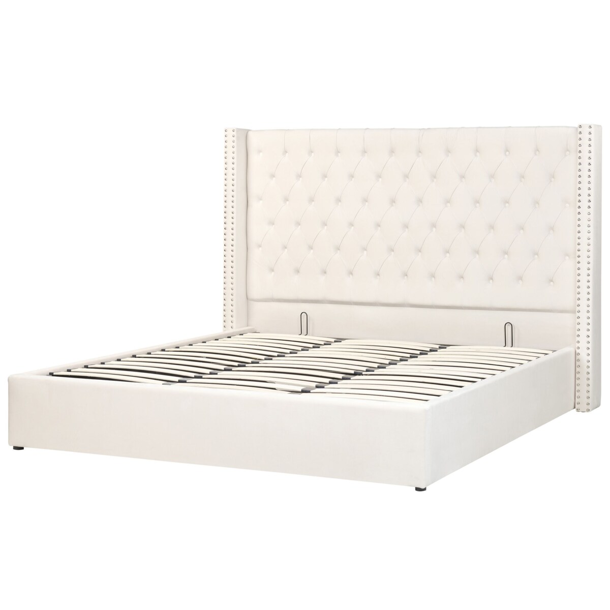 Łóżko z pojemnikiem welurowe 180 x 200 cm złamana biel LUBBON