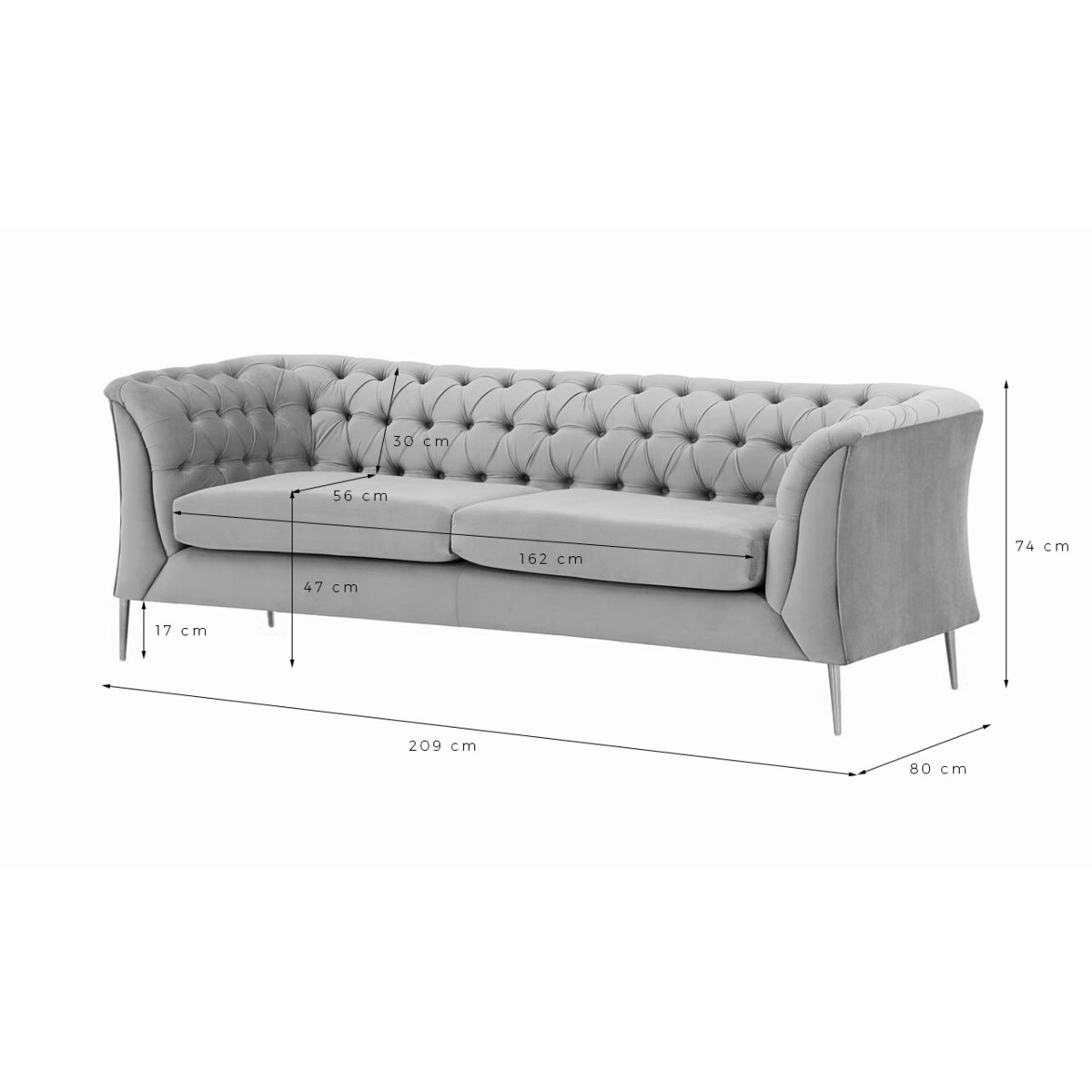 Sofa 2,5-osobowa Chesterfield Modern-Velluto 3