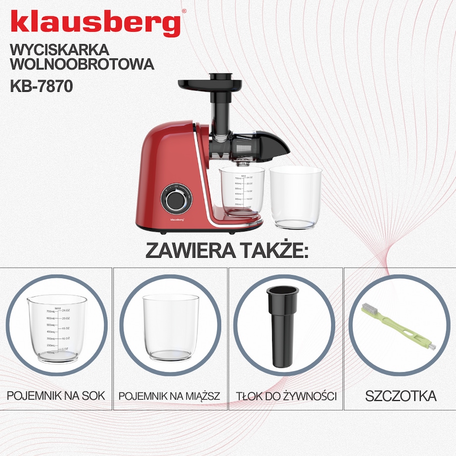 Sokowirówka wolnoobrotowa 150W do owoców i warzyw COLD PRESS KLAUSBERG KB-7870