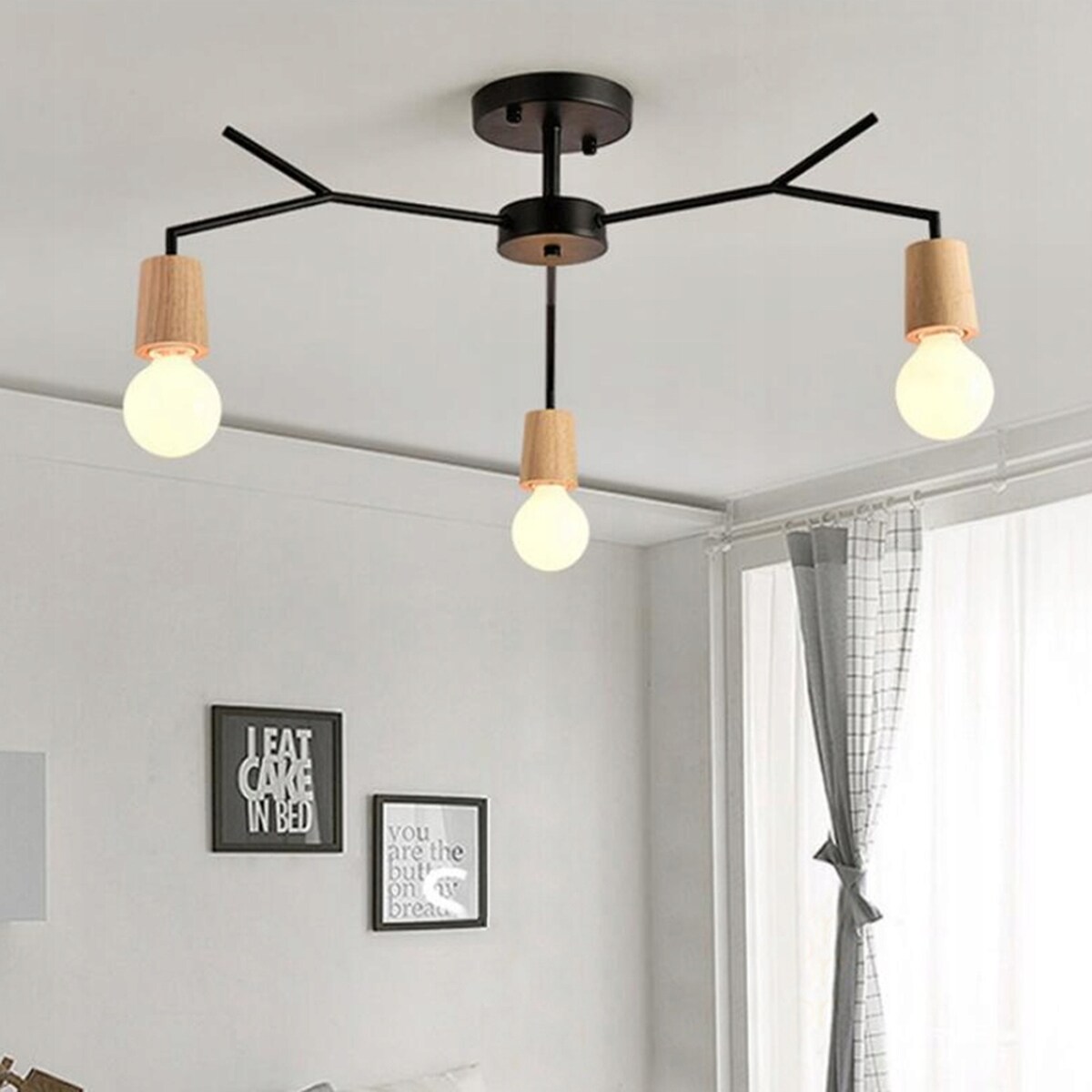 Lampa Sufitowa Wisząca Skandynawska Loft Drewno 3