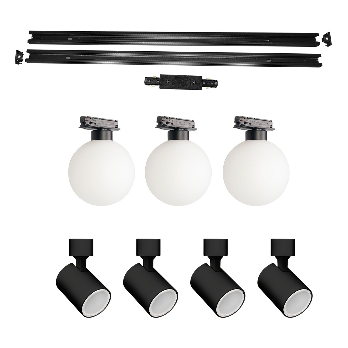 Zestaw oświetlenia szynowego Light Prestige Bola 3x Gwint(nie wiem jaki jest) + 4x reflektor GU10 150cm