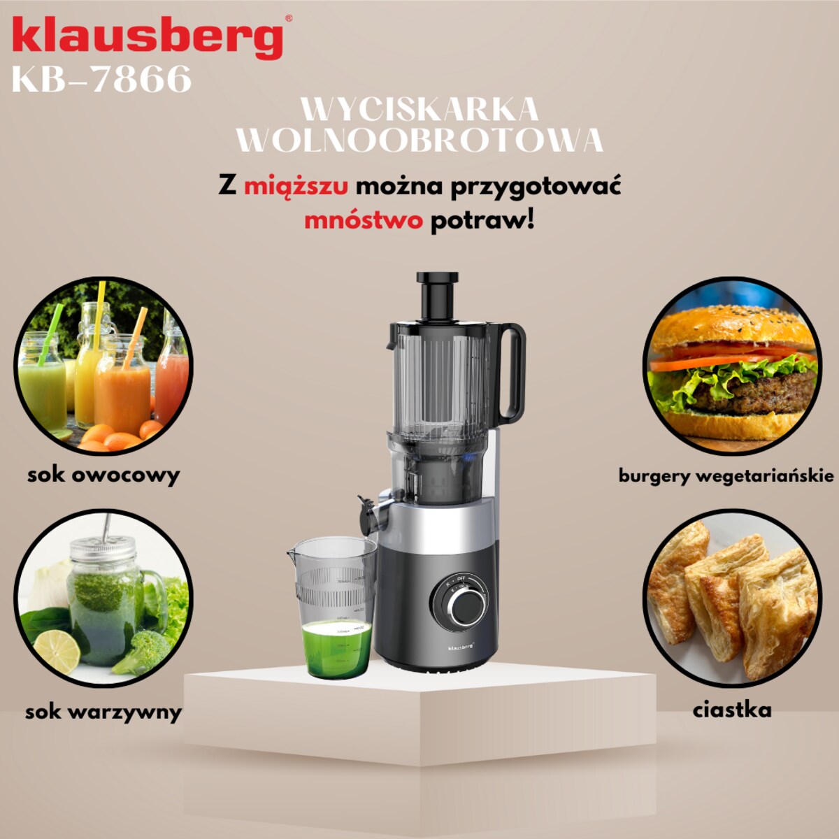 Sokowirówka wolnoobrotowa 180W do owoców i warzyw COLD PRESS KLAUSBERG KB-7881