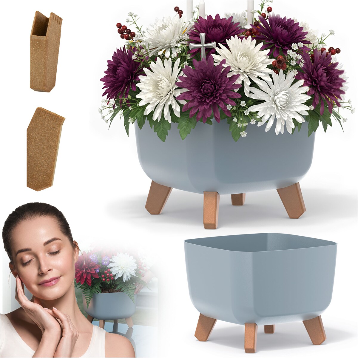 Donica Na Cmentarz Doniczka Na Nóżkach Na Wszystkich Świętych Szara 24 Cm