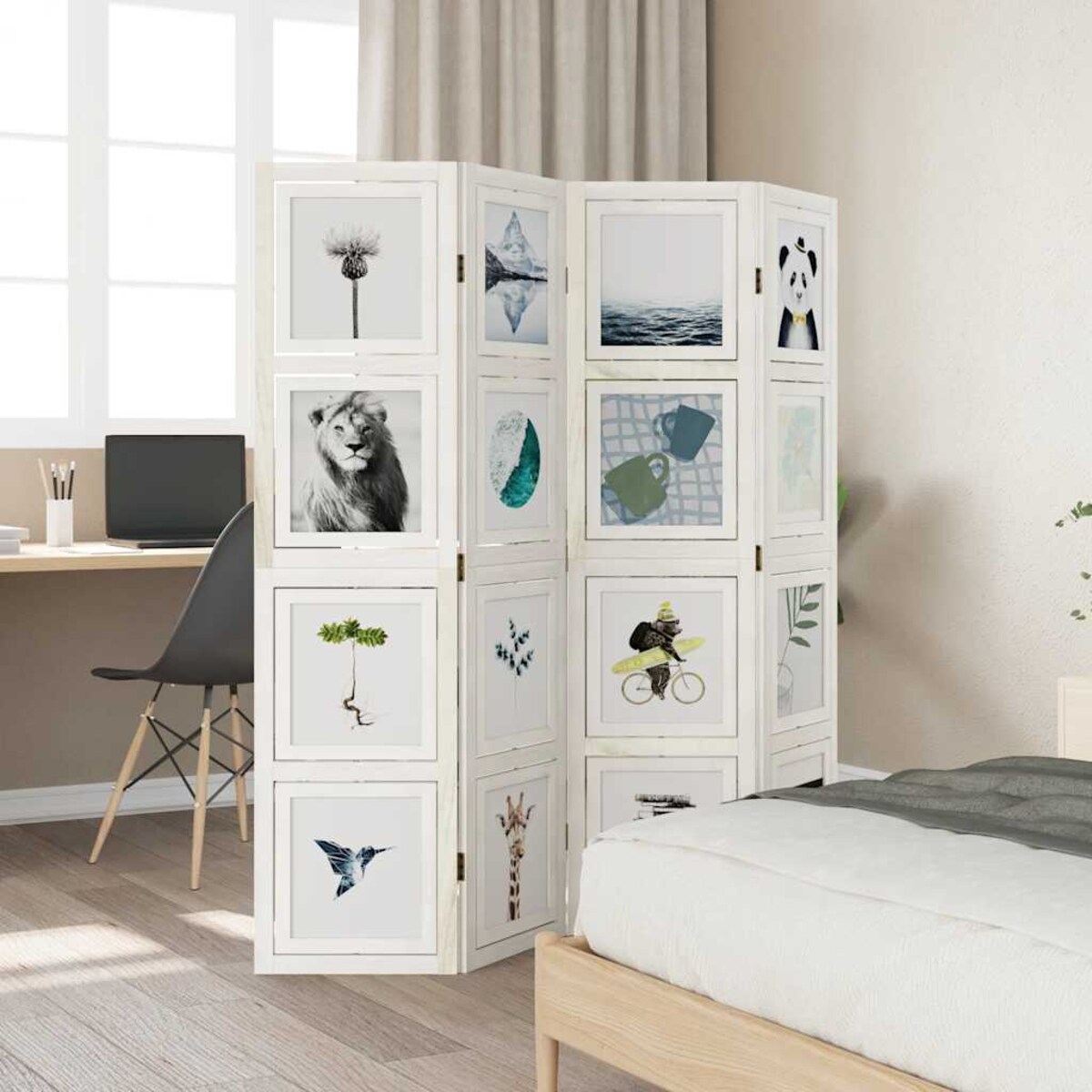 vidaXL Parawan pokojowy, 4-panelowy, biały, lite drewno paulowni