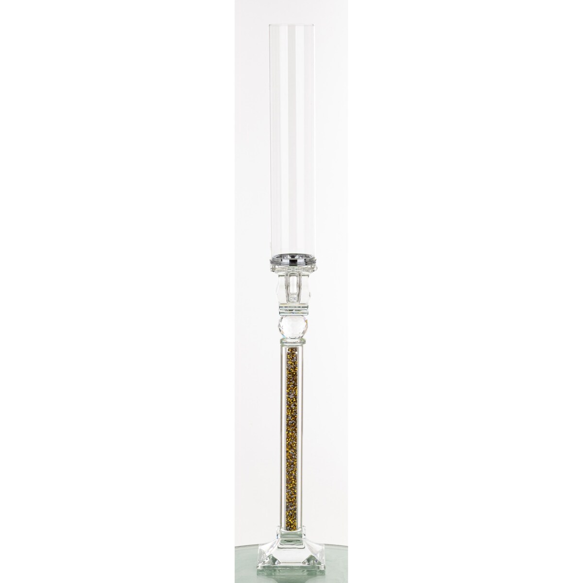 Świecznik szklany na 1 świecę z kloszem 70x9x9 cm RURKA złoty mini