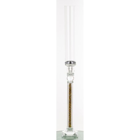 Świecznik szklany na 1 świecę z kloszem 70x9x9 cm RURKA złoty mini