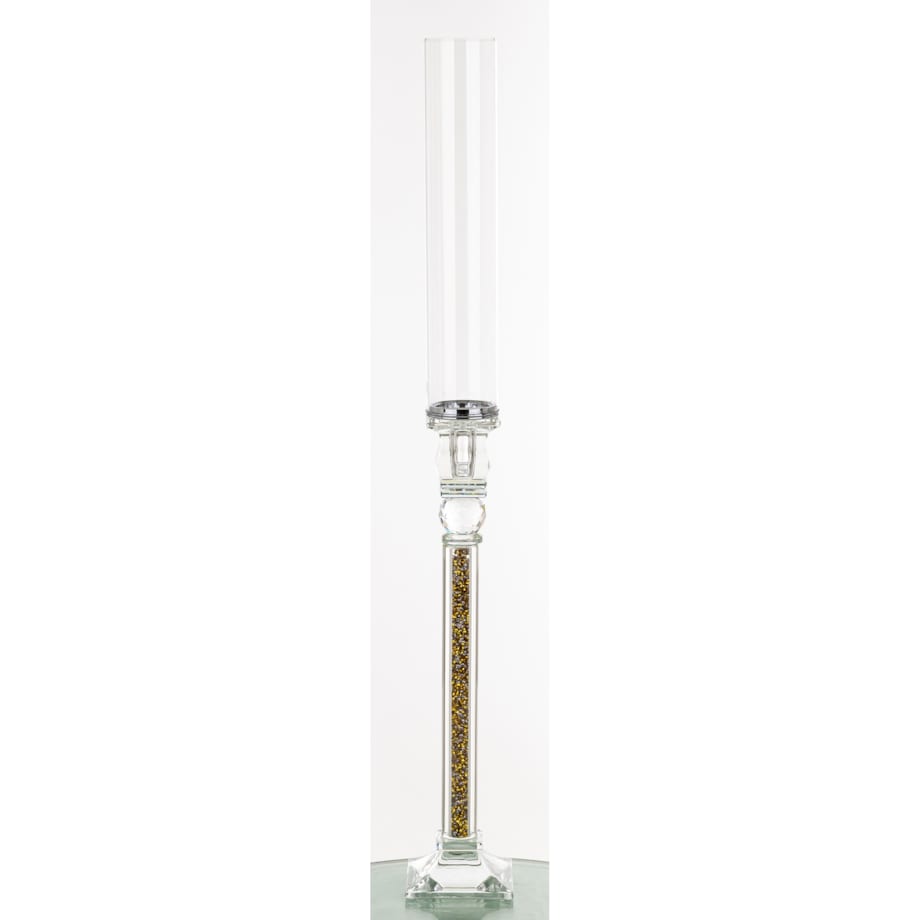 Świecznik szklany na 1 świecę z kloszem 70x9x9 cm RURKA złoty mini