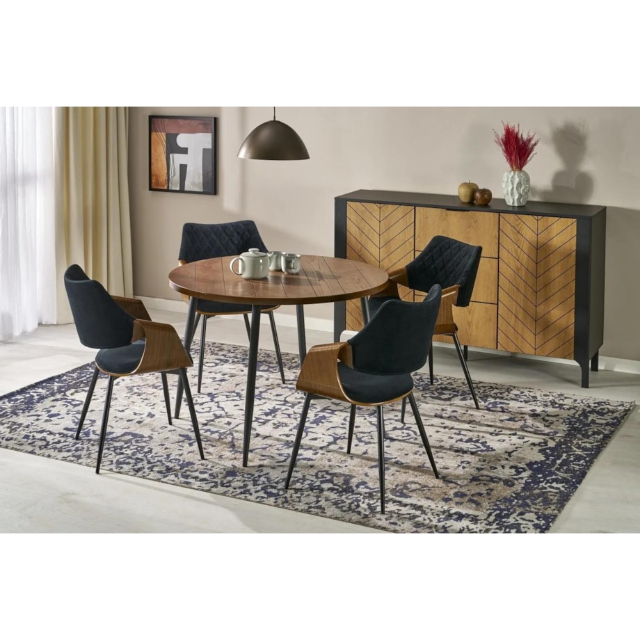 Stół okrągły BARRY 105x105 orzechowy/czarny