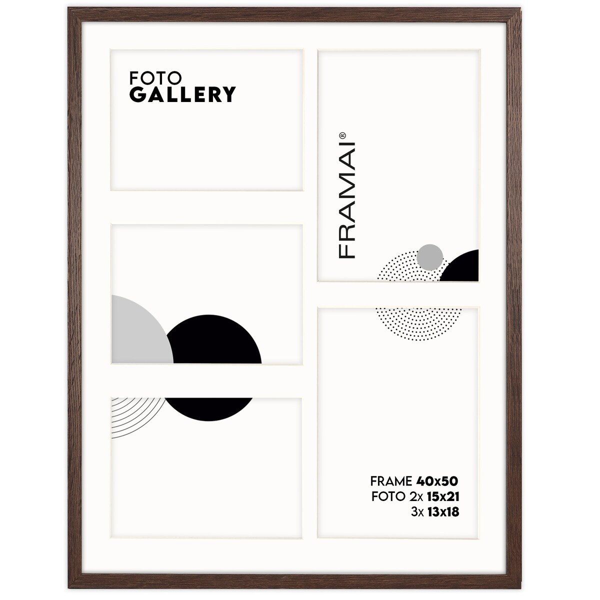 Ramka na zdjęcia 2x 15x21 3x 13x18 brązowa galeria na 5 zdjęć multirama 40x50 cm FRAMAI