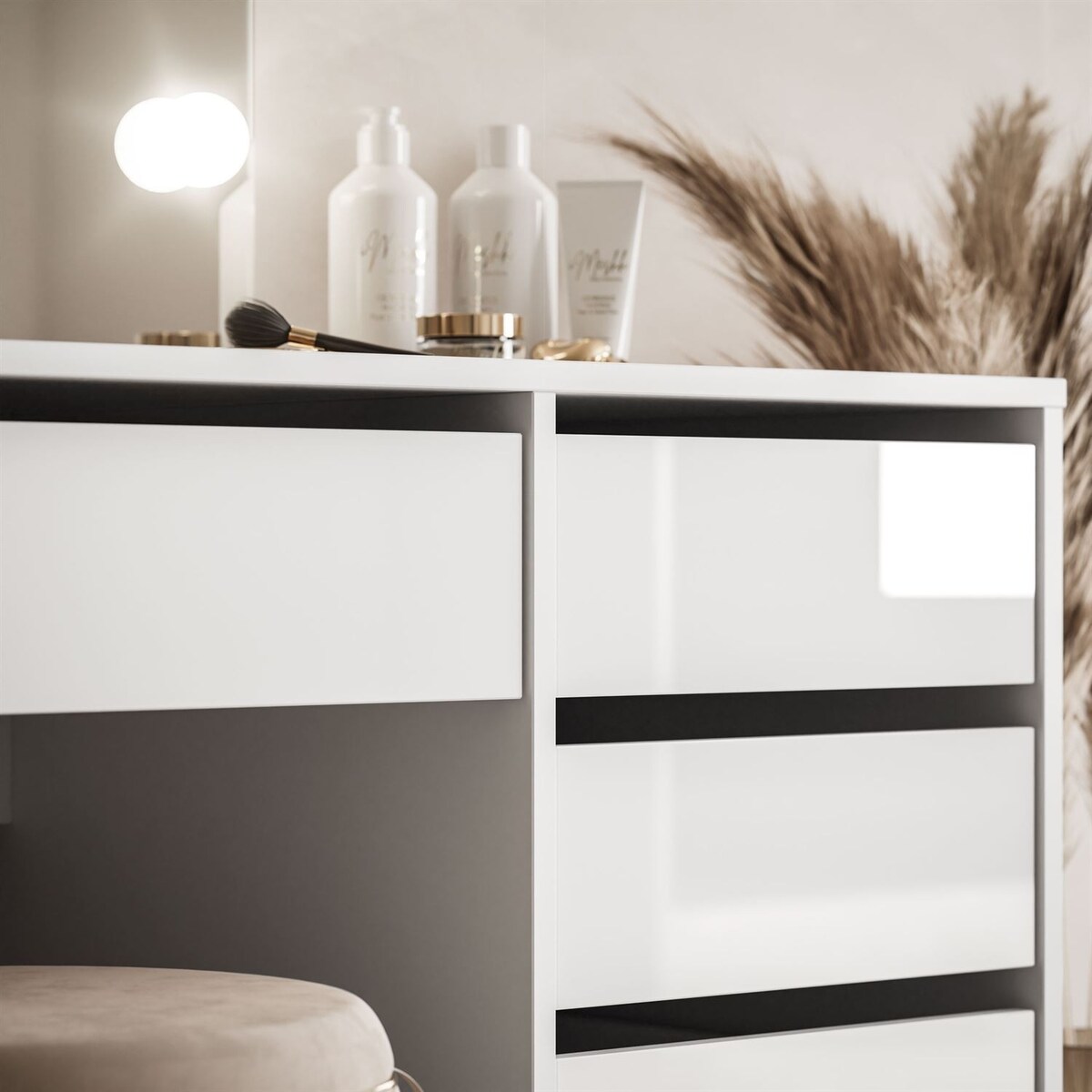 Toaletka MADA ELITE II z lustrem i oświetleniem biały połysk