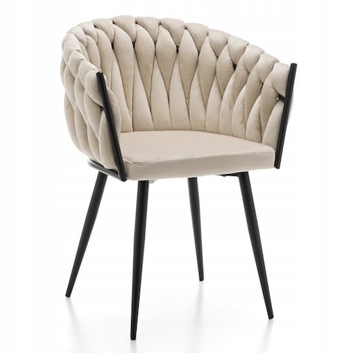 Krzesło tapicerowane plecione glamour salon welurowe LATINA beżowa