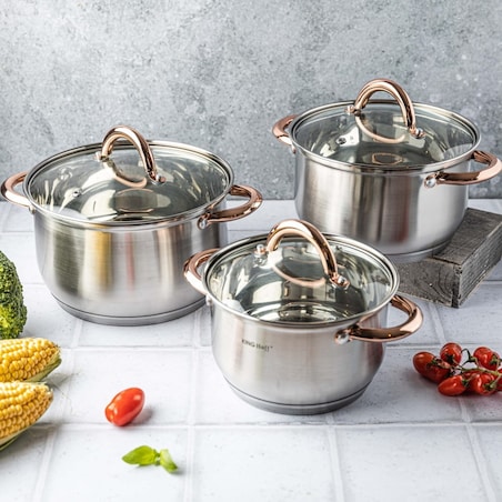 Zestaw garnków stalowych 6 ele. garnki na indukcję komplet Rosegold KINGHOFF