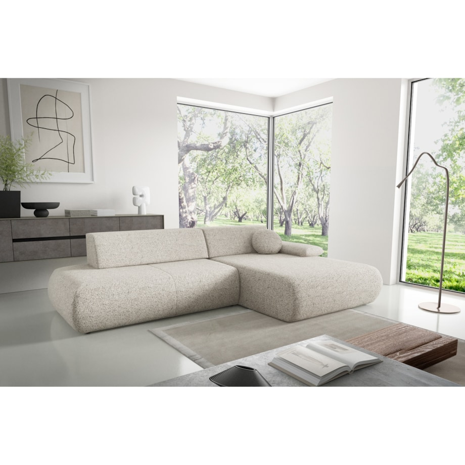 Narożnik rozkładany PENTI z pojemnikiem na pościel, prawy, beżowy