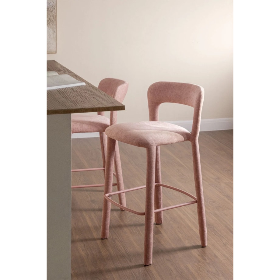Krzesło barowe tapicerowane, różowe, Brussels ↑75 cm