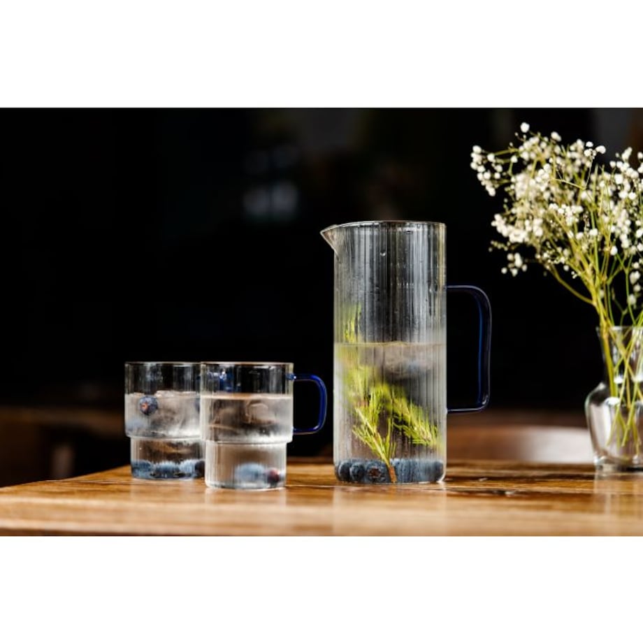 Dwie szklanki ryflowane z niebieskim uchem 350ml Livio 1791