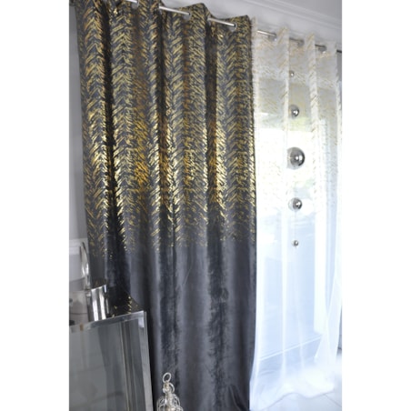 zasłona welurowa "velvet glow" złoty print 140x250 cm stalowy