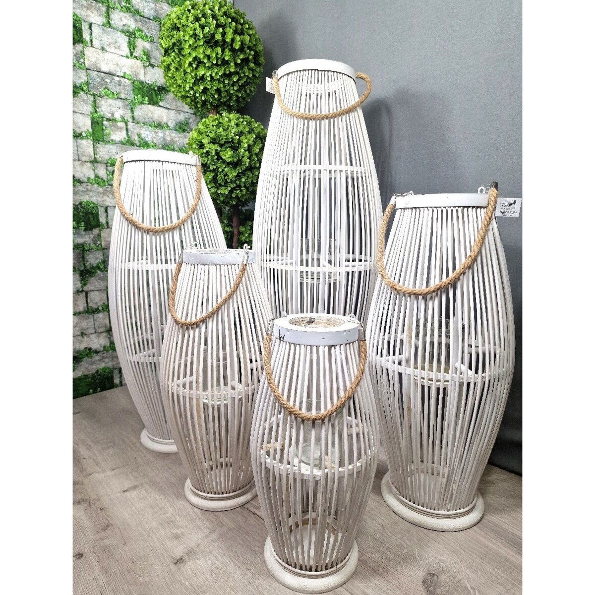 Lampion Bambusowy Rattanowy Latarnia 85 Cm Biały