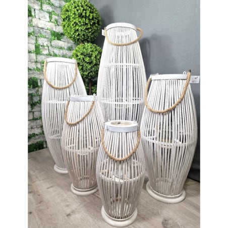 Lampion Bambusowy Rattanowy Latarnia 85 Cm Biały