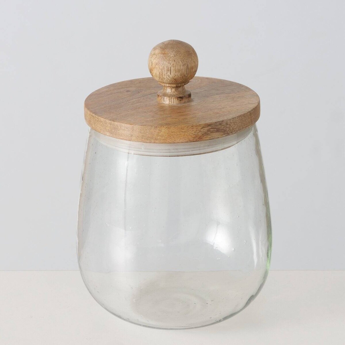 Szklany słoik VARUD z pokrywką z drewna mango, Ø 12 cm
