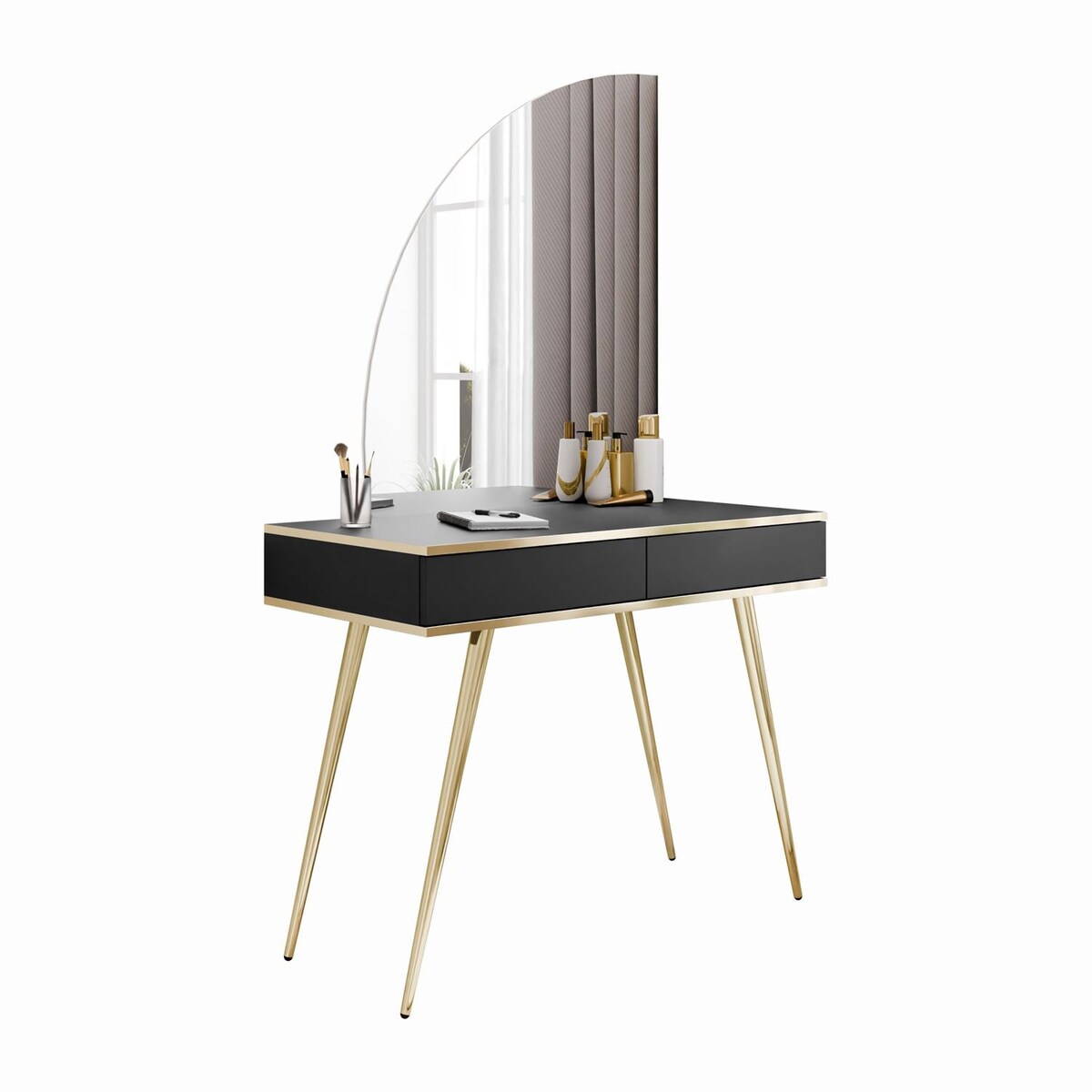 Toaletka OXFORD z lustrem i oświetleniem LED, lewa, czarna