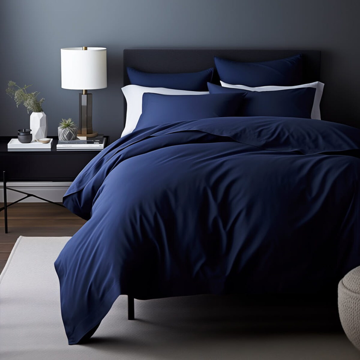 Pościel satyna bawełniana 180x200 kolor ciemny granat