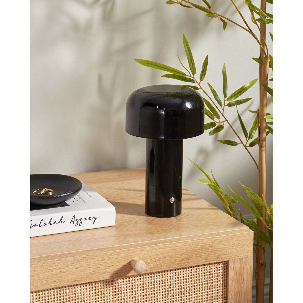 Bezprzewodowa lampa stołowa metalowa czarna BESOS