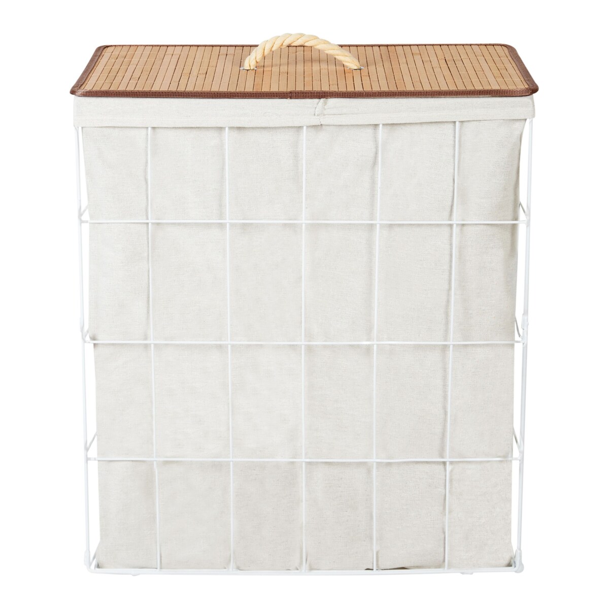 Kosz metalowy z bambusową pokrywą biały MIRISSA